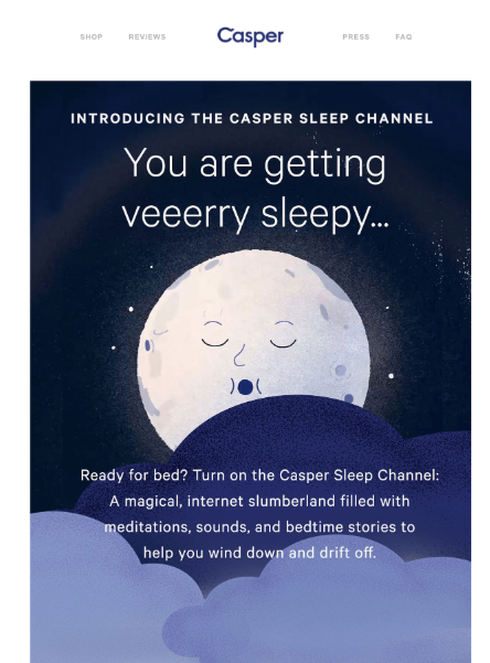 Casper National Procrastination Week newsletter titled "You are getting very sleepy"